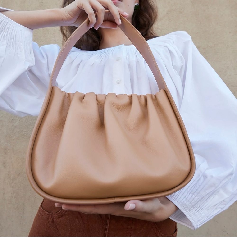 Loeffler randall tan leather ruched bag